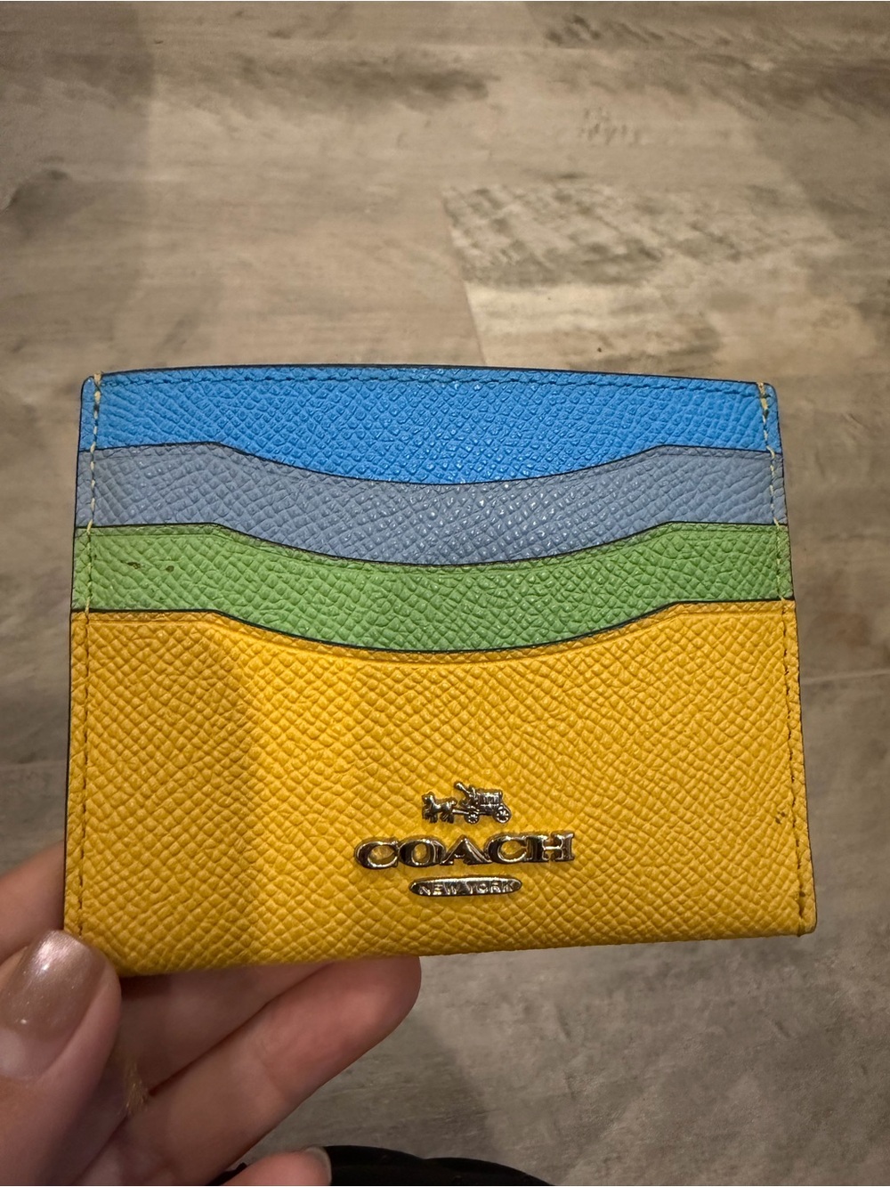 Coach Colorblock Leather Card Case in Yellow, Green, Blue, Light Blue